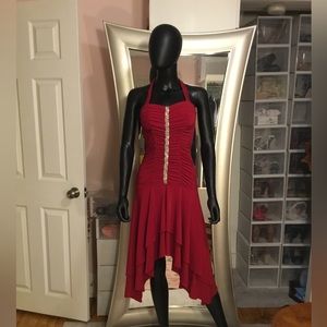 Red midi handkerchief dress XS